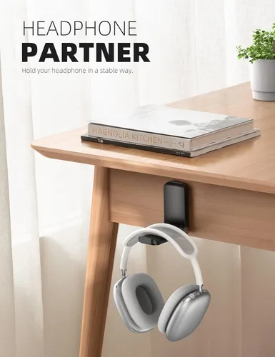 Vista 2 de Lamicall Soporte para Auriculares, Gancho Adhesivo para Auriculares - Soporte Adhesivo para Auriculares, Clip Bajo Escritorio, Soporte