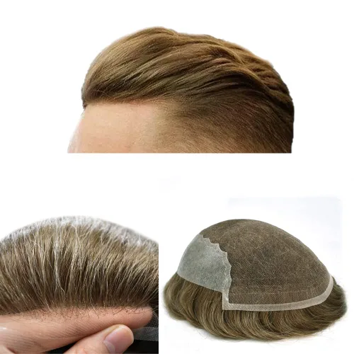 Vista 88 de Mens Toupee Swiss Lace Mens Hair Piece Sistema de reemplazo de cabello para hombres Toupee para hombres Cabello humano nudo blanqueado protesis
