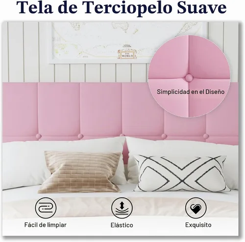 Vista 5 de Base de cama de plataforma de terciopelo de tamaño matrimonial con cabecera tapizada y soporte de listones resistentes, diseño con botones,