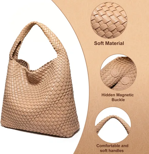 Vista 5 de Bolso tejido monederos y bolsos, bolso tejido de cuero vegano para mujer, bolso de mano tejido bolso de hombro bolso con asa superior con monederos..
