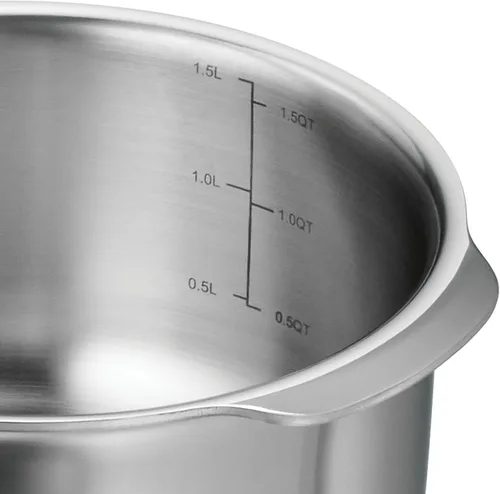 Vista 7 de Tramontina Utsava Tope de Acero Inoxidable Tri-Capa de 1.75 Cuartos con Tapa, Olla Patila Pequeña para Cocina India