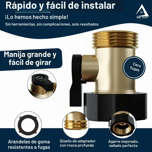 Vista 3 de DBR Tech® Válvula de Cierre de Manguera de Jardín de Latón – Válvula de Manguera de Agua de Uso Duro para Cierre Conector de Extremo de Manguera