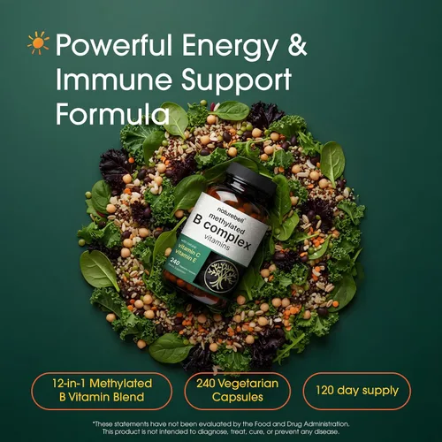 Vista 2 de NatureBell Methylated B Complex Vitaminas – 240 cápsulas vegetarianas – Fórmula 12 en 1 de alta biodisponibilidad – para la salud inmunológica