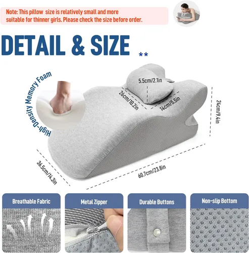 Vista 4 de Almohada de lectura de cuña de espuma viscoelástica para cama, almohada ergonómica para adultos con reposacabezas ajustable, almohada de cama