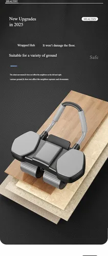 Vista 3 de Rodillo Ab de 3 ruedas con mango flexible, equipo de ejercicio básico, negro y gris