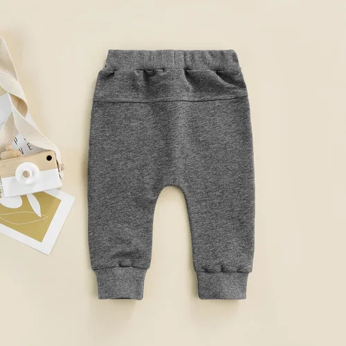 Vista 4 de Pantalones deportivos para bebé, cintura elástica, con cordón, pantalones de algodón casuales con bolsillos