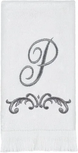 Vista 6 de Avanti Monogram - Toalla para dedos en forma de F, color blanco/peltre