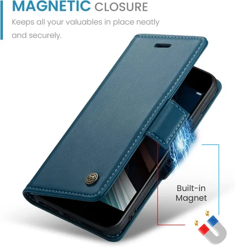 Vista 5 de QLTYPRI Funda tipo cartera para iPhone 7/8/SE 2020/SE 2022 con tarjetero, color azul