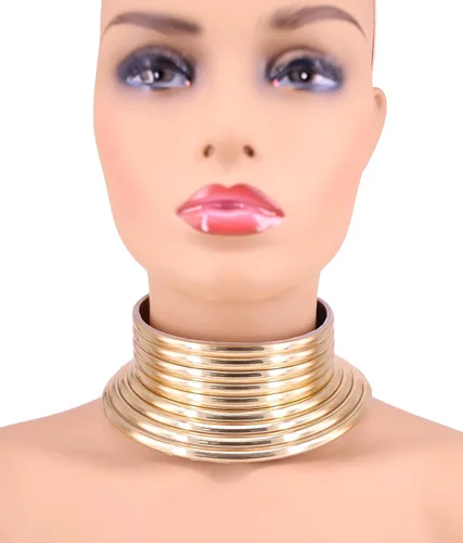 Vista 2 de Gargantilla Gmqhd de oro estilo africano gótico punk egipcio Okoye de resina flexible similar al metal cuero grueso de moda para regalo