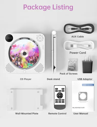 Vista 14 de DESOBRY Reproductor de CD de pared Bluetooth con altavoces Control remoto