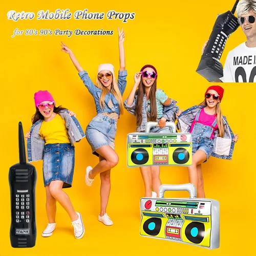 Vista 6 de 5 piezas de radio inflable Boombox teléfono móvil inflable, teléfono móvil retro para decoraciones de fiesta de los años 80 y 90, disfraz de hip