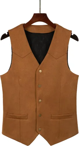 Vista 5 de Tuikayoo Chaleco de traje de cuero de ante para hombre, chaleco vintage vaquero occidental de ajuste regular