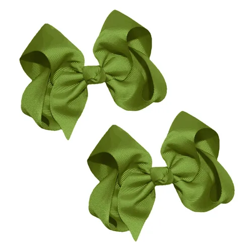 Vista 12 de Juego de dos lazos para el pelo de grogrén sólido de 4 pulgadas, pinzas de cocodrilo, color verde manzana Manzana Verde (Apple Green)