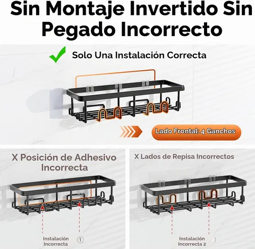 Vista 6 de YASONIC Organizador de ducha adhesivo, organizador de ducha a prueba de Negro