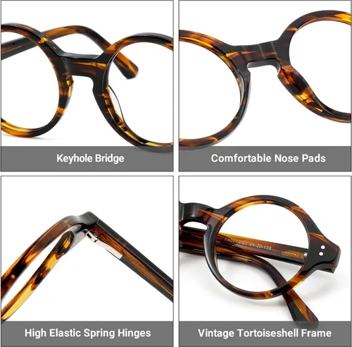 Vista 6 de Zeelool Unisex Retro Acetato Redondo Gafas Marco Con Lente Transparente Giggs FA0249
