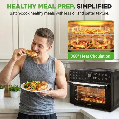 Vista 8 de NutriChef Freidora de aire y horno de 32 cuartos Freidora de aire digital con 20 ajustes preestablecidos, doble cocción, asador, horneado y más