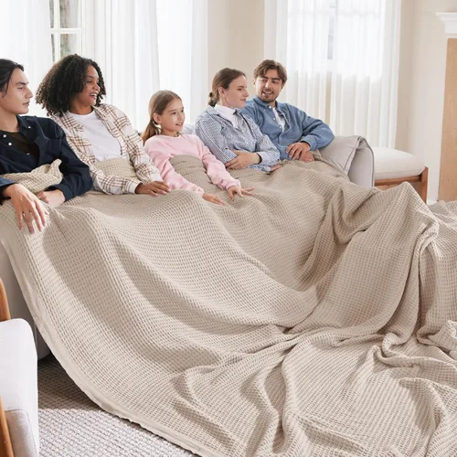 Vista 46 de Bedsure Gentlesoft - Manta de 100 % algodón, tamaño Twin XL, para dormitorio universitario, transpirable y suave, manta Twin de tejido waffle