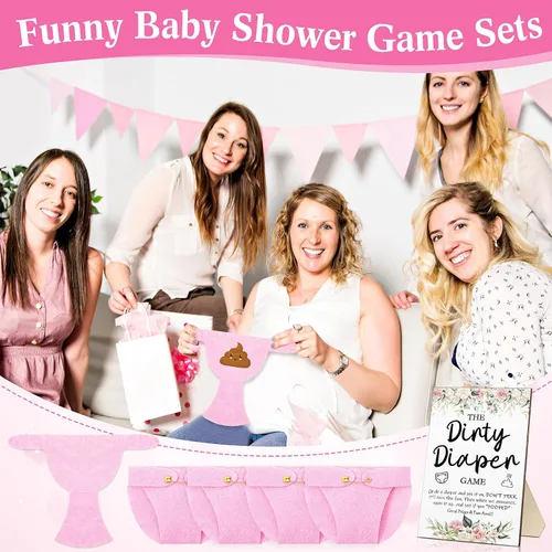Vista 7 de Roowest 51 Piezas Juegos de Pañales Sucios para Baby Shower Letrero Divertido de Madera con 50 Piezas Mini Pañales de Fieltro Lindo para Fiesta