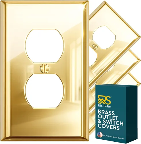 Vista 27 de Rio Salto BRASS Signature Collection MIDSIZE - Placa de pared de metal dorado para interruptor de luz o cubierta de tomacorriente, placa de pared