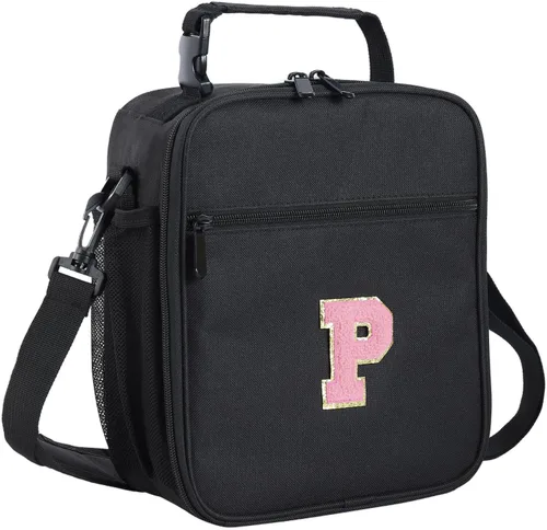 Vista 95 de ELEFOCUS Lonchera aislada con inicial para mujeres y hombres, bolsa de almuerzo personalizada con monograma con correa de hombro ajustable