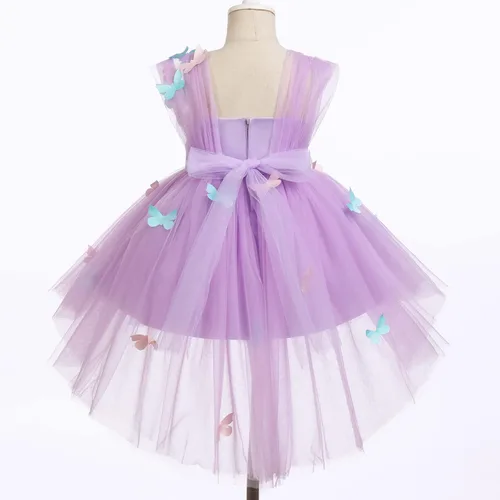 Vista 3 de Vestido de tutú con lentejuelas y lazo alto y bajo, vestido de pétalos de encaje, princesa, concurso, boda, fiesta de cumpleaños, vestido formal