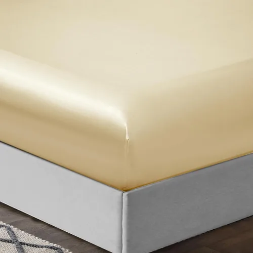 Vista 4 de Treely - Juego de 4 piezas de sábanas de satén tamaño individual sedoso y suave en color beige con bolsillo profundo, sábana bajera ajustada, sábana
