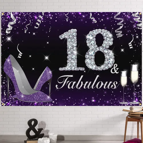 Vista 13 de HAMIGAR Fabuloso telón de fondo de cumpleaños tacones altos morados