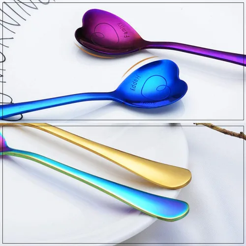 Vista 6 de 7 cucharas de acero inoxidable en forma de corazón - cucharas plateadas para café, postre, helado y té - perfectas