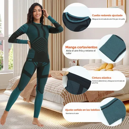 Vista 3 de MEETWEE Ropa interior térmica para mujer, conjunto de compresión de capa base cálida para invierno, forro polar, pantalones largos para correr