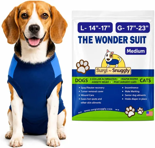 Vista 15 de SurgiSnuggly Traje de Recuperación Quirúrgica Inventado por Veterinarios para Perros Hembra o Macho, Esterilización, Castración, Mameluco, El Traje