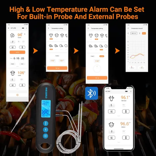 Vista 5 de INKBIRD Termómetro digital de lectura instantánea para carne para cocinar con sondas duales, termómetro Bluetooth impermeable de 328 pies