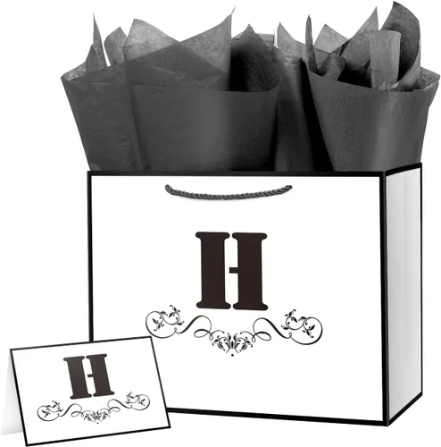 Vista 28 de ysmile Bolsa de regalo de letras con papel de envoltura para hombres, mujeres, niños y niñas, bolsa de papel grande de 16 pulgadas, color blanco
