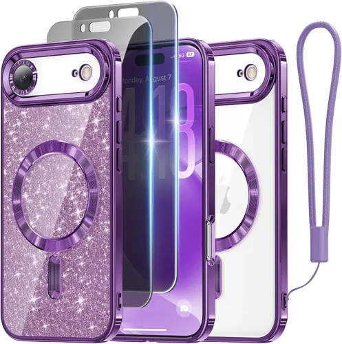 Vista 61 de Meifigno - Funda diseñada para el iPhone 16 Pro de 6.3", [Tarjeta de purpurina y correa para la muñeca] [Compatible con MagSafe]
