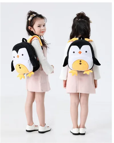 Vista 7 de Mochila pequeña para niños y niñas, linda mochila pequeña de dibujos animados de animales de felpa suave para niños de 2 a 6 años, negro