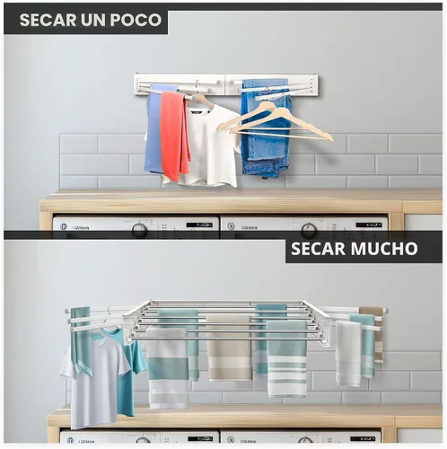 Vista 3 de MODERN-X Escurridor de ropa montado en la pared con 6 brazos giratorios, 35 pulgadas de ancho, 26 pies lineales de espacio de secado de lavandería