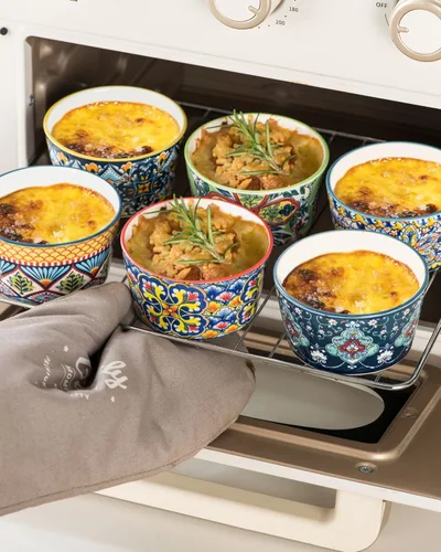 Vista 7 de 6 oz Ceramic Ramekins Set of 6, Boho Baking Cups & Dessert Dishes