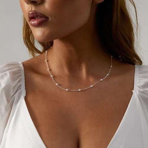 Vista 5 de VIROMY Delicado collar de perlas para mujer, chapado en oro de 14 quilates, joyería simple y moderna para el día a día