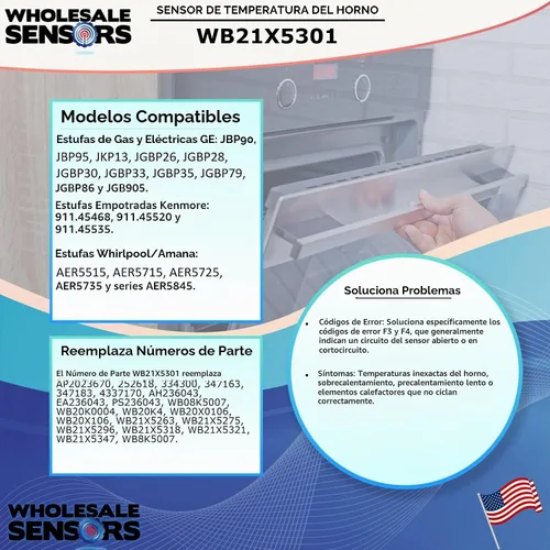 Vista 5 de Wholesale Sensors Reemplazo para GE WB21X5301 Sensor de temperatura del horno 12 meses de garantía