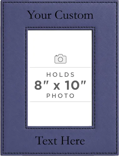 Vista 51 de Marco de fotos de piel sintética de cuero sintético grabado para añadir tu texto personalizado para colgar o en la mesa, marco de fotos familiares