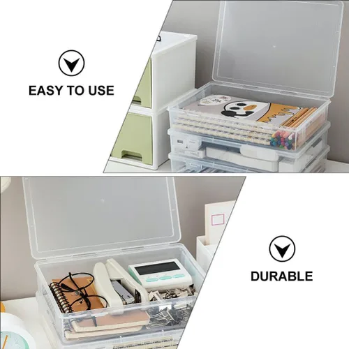 Vista 9 de NUOBESTY Estuche organizador de escritorio de oficina, estuche de plástico transparente para álbumes de recortes, caja de almacenamiento de papel