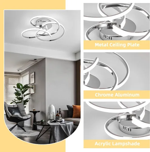 Vista 6 de CANEOE Lámpara de Techo LED Moderna, 42W Regulable Lámpara de Techo Empotrada con Control Remoto, Lámpara de Techo LED de Montaje Empotrado