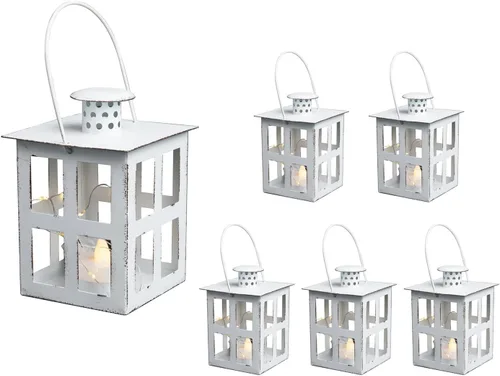 Vista 8 de HPC Decor - 6 mini linternas decorativas para centros de mesa de boda, faroles de velas de metal a granel con candelita LED y cuerda, decoración