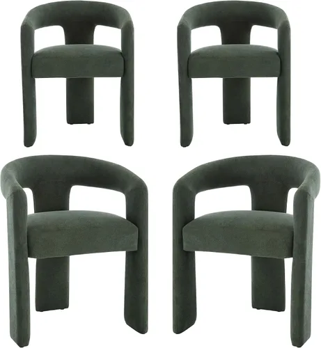 Vista 16 de Modern Boucle - Juego de 2 sillas de comedor tapizadas con diseño de barril con brazo, cómodas sillas laterales para cocina, comedor, recepción
