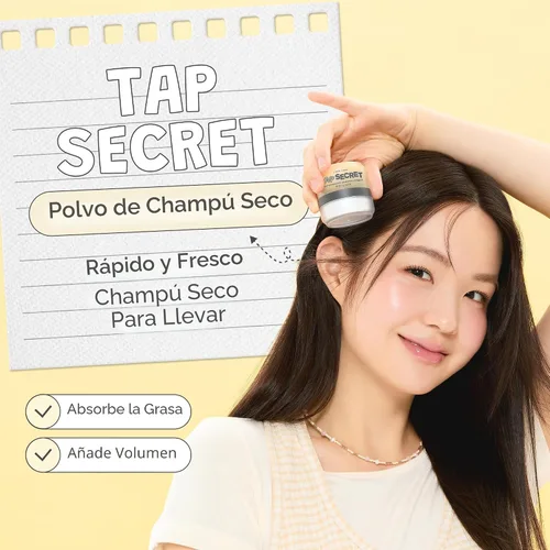 Vista 2 de I DEW CARE Tap Secret Champú Seco en Polvo con Biotina - Tap Secret Original Fortalecedor y Voluminizador, Recargable, Tamaño de Viaje, Sin