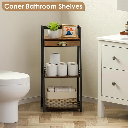 Vista 4 de keomaisyto Estantes de baño de 3 niveles con cajón de lona, estante de almacenamiento de baño, estante de almacenamiento pequeño, estante