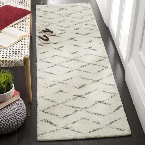 Vista 7 de SAFAVIEH Casablanca Collection - Alfombra de área de 9 x 12 pies, marfil y marrón, hecha a mano de lana marroquí boho neozelandesa, 1 pulgada