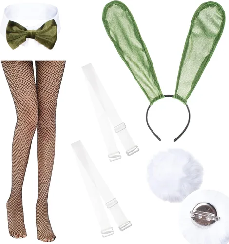 Vista 5 de Disfraz de conejito de anime para mujer, traje de una pieza para Halloween, cosplay, traje de conejo, diadema y medias