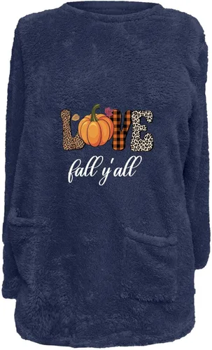 Vista 2 de Ropa de invierno para mujer, suéter de Navidad de moda, casual, suelto, con cuello redondo, sudadera con bolsillos