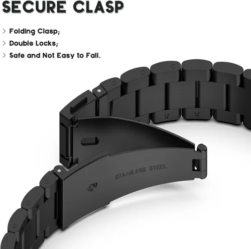 Vista 3 de Correa de reloj de metal compatible con Samsung Gear S2 SM-R720/SM-R730 de ajuste rápido de acero inoxidable correa de repuesto para Gear S2 Negro