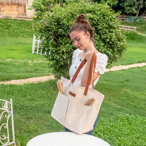 Vista 8 de Berry&Bird Bolsa de herramientas de jardín, bolsa de jardín de lona con bolsillos, bolsa de almacenamiento de herramientas multiusos resistente al